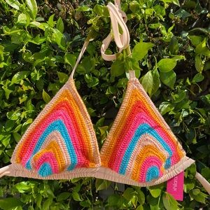 colorful knitted triangle bikini top